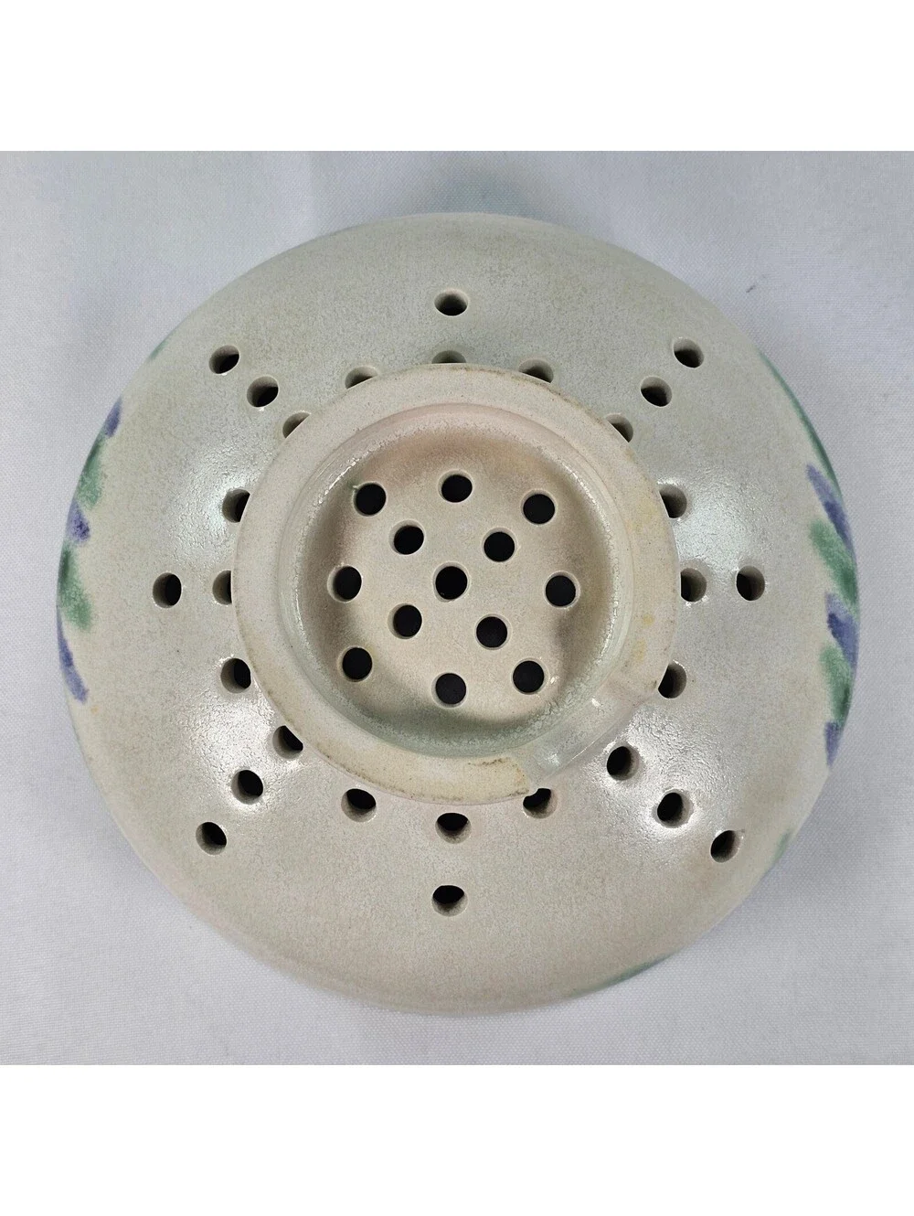 Vintage Artisan Studio Pottery Berry Bowl Colander Lavender Floral Stoneware